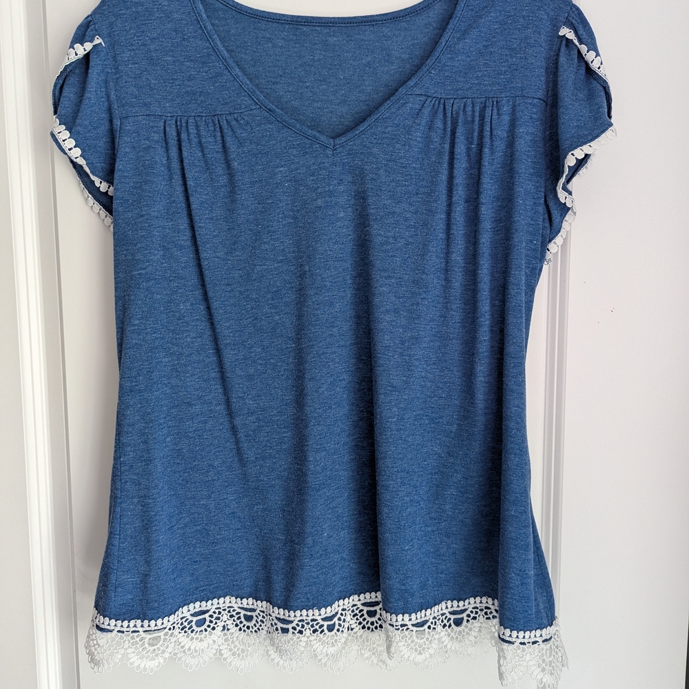 Blue Women's Dressier Tee with Lace Accents